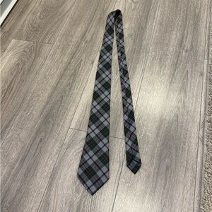 Plaid Men's Tie - Gray and Green 100% wool
